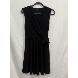Tahari Faux Wrap Black Sleeveless V Neck Dress Tie Waist Womens Size‎ Small